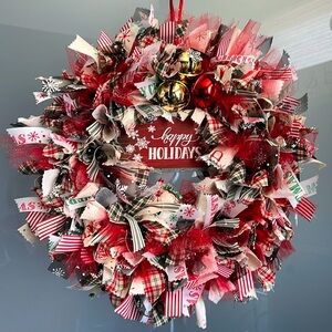 12” Handcrafted Jolly Jingle Rag Wreath